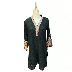 NWT AtriMmix Black Floral Embroidered Long Sleeve Lace Dress Size S